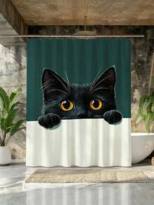 1pc Creative Black Cat Probe Shower Curtain - Suitable For Bathroom Decor, Bathroom Curtain - Easy To Clean, Exquisite Home Decor, Bathroom Partition Curtain, Decorative Shower Curtain, Bathroom Accessories Home Decor Gift - Includes 12 Hooks - Multicolor - View 10