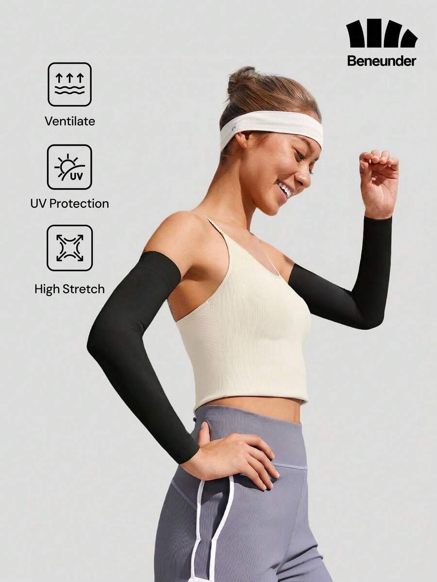Beneunder Women's High-Elasticity Sun Protection Arm Sleeves ES005 - Black - View 1
