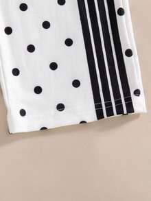 Setelan 2 Potong untuk Remaja Perempuan: Atasan Lengan Panjang Leher Bulat Motif Polkadot dan Celana Panjang Lurus Elastis dengan Garis Samping, Gaya Musim Semi/Gugur - Putih - View 9