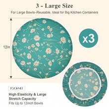 3 Pack Beeswax Bowl Covers Reusable (12 Inch Large),Bowl Covers For Bread Proofing,Elastic,Natural Beeswax Organic Cotton,For Sourdough Proofing,Large Containers&Food Storage - Green12inch - View 3