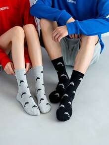 1 Pair Unisex Men's Orca Ocean Creature Pattern Socks, Winter Casual Soft Skateboard Non-Slip Socks - Multicolor - View 2