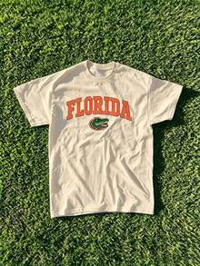 Florida State Gators Vintage Graphic T-Shirt, 2026 Summer Retro Cotton Short Sleeve Crew Neck Tee For Women, Casual Vacation Holiday Spring Festival - 杏色 - 查看 8