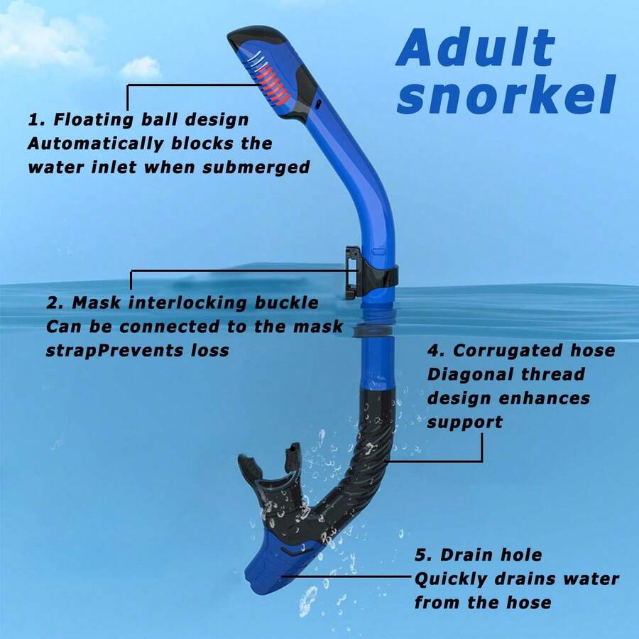 Adult Snorkel, Dual-Channel Exhaust, Full Dry Breathing System, Independent Drainage Valve, Suitable For Swimming, Snorkeling And Other Outdoor Water Sports, 7 Colors Available - Multicolor - View 1