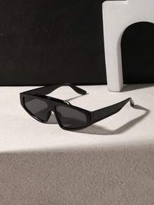 1 Pair Men's Textured Glossy PC Frame Retro Hip-Hop Style Asymmetric Fashion Glasses, Suitable For Summer Beach Vacation, Outdoor Driving, Travel And Daily Wear - Multicolor - View 12