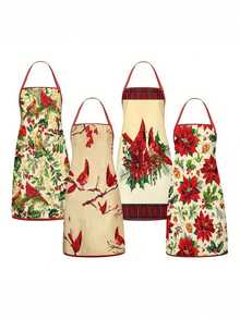 4 Pcs Christmas Cartoon Character Print Apron Set, Penguin Santa Snowman Elf Pattern Kitchen Cooking Baking Aprons For Holiday Party Home Decoration - Multicolor - View 11