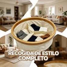 Round Oxford Cloth Underwear Organizer With Natural Bamboo Frame, 3-Compartment Storage Box For Socks And Lingerie, Diameter 30x9 Cm - 米色 - 查看 5