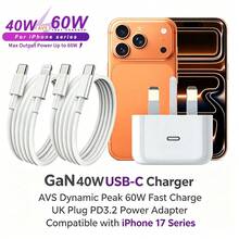 40W GaN 快充充電器 最大 60W AVS PD3.2 USB C 壁式適配器 英規插頭 相容 iPhone 17 系列 - 英規插(220-240V) - 查看 2