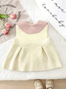 WUHUANG YIYI Gaun Tank Top Wanita Gaya Minimalis Manis dan Imut dengan Hiasan Kancing Pita Buatan Tangan, Warna Polos, Longgar dan Serbaguna untuk Aktivitas Luar Ruangan di Musim Gugur - Krem - View 2