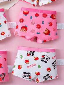 8pcs/Set Girls' Soft & Comfortable Cute Panda & Fruit Pattern Briefs Underwear Set - Multicolor - View 7