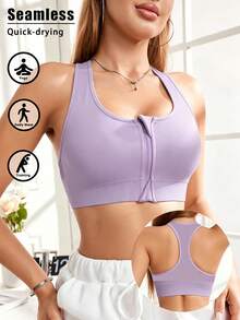 3pcs Of Women'S Sports Bras, Featuring A Front Zipper Design, They Are Breathable And Soft To The Touch, Making Them Ideal For Exercising, Fitness - 彩色 - 查看 2