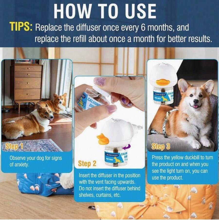Dog Calming Pheromone Diffuser For Relief Anxiety, Reducing Barking, Attacks And Combating Stress &Amp; 3 In 1 Calming Diffuser For Dogs 48ML 2 Refills Fit All Dogs - Blue - View 1