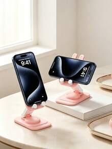 1pc Kawaii Rabbit Ear Desktop Phone Stand, 360° Rotatable Foldable Height‑Angle Adjustable Cell Phone Holder, HAPPY Letter Embossed Anti‑Slip Tabletop Bracket, Multi‑Color Cute Desk Phone Accessory, For Video Watching Video Call Office Daily Use - Multicolor - View 4