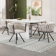 Set Of 2 Dining Chair Linen Black Beige For Kitchen And Dining Room - 黑色 - 查看 2