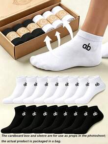 20 Pairs Men's Solid Color Boat Socks, Sweat-Absorbent Breathable Comfortable Invisible Socks, Suitable For Daily Wear, Sports, Business Socks, Unisex, All-Season, Best Gift Choice For Back To School And Holidays, Available In 1 Pair/10 Pairs/20 Pairs - Black and White - View 1
