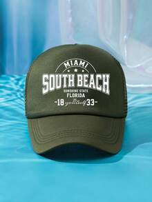 1件裝 男士 SOUTH BEACH 1833 綠色多色印花個性化戶外休閒時尚沙灘露營防曬透氣網眼可調尺寸棒球帽卡車帽禮物，適合日常配戴 - D - 查看 25