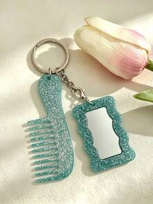 Acrylic Glittering Heart-Shaped Mirror, Comb Set, Keychain, Bag, Pendant, Exquisite Essential Makeup Items For Girls - Love - View 15