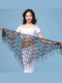 1pc Belly Dance Waist Chain, Practice Outfit Waist Scarf, Tassel Sequin Triangle Scarf, Versatile Waist Belt For Dance Beginners - Ten-line Towel - View 11
