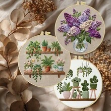 1 قطعة 20*20 سم/7.9*7.9 بوصة طقم تطريز بموضوع زهري رف كتب، مجموعة تطريز يدوية DIY، مناسبة للمبتدئين البالغين، هدية منزلية، هدية خياطة للنساء، تتضمن دليل المستخدم، قماش مطبوع، إطار تطريز، إبرة وخيط - رف كتب بتصميم زهور - مشاهدة 3