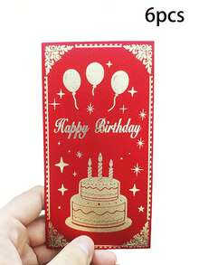 6pcs Birthday Gift Money Envelope, Thickened Hard Glitter Cardstock, Golden Foil Stamping, Frosted Glossy End, Birthday Cake Pattern, Available In Golden/Red/Burgundy, Suitable For Birthday Parties And Gift Giving - Birthday Red Envelope - View 8