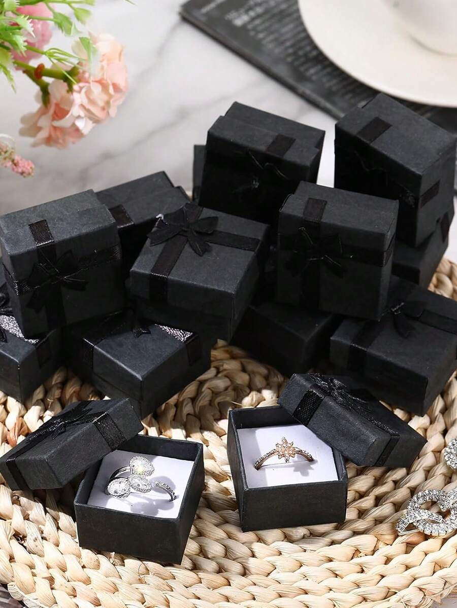 1/5/10/15/20pcs Pink Cardboard Jewelry Boxes, Jewelry Gift Boxes, Ring Necklace Bracelet Earring Storage Boxes, Girls Birthday Holiday Gift Packaging Boxes - Black - View 1