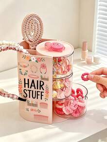 「HAIR STUFF」髮飾圖案多功能旋轉桌面收納盒，分格收納設計，方便存放女童髮飾、髮圈、珠寶、DIY手工材料與小工具，適合整理項鍊、耳環、手鍊、戒指、化妝刷、髮夾及各種配件 - 彩色 - 查看 15