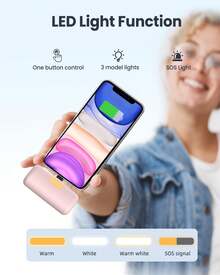 JAMJAKE Taegila 便携式手机充电器，5000mAh 小型移动电源 MFi 认证内置电缆 LCD 显示屏 LED 灯 F 所有手机小型便携式充电器移动电源迷你 Type-C 便携式充电器便携式充电器适合夏季假期户外旅行/露营和紧急备用移动电源送给家人、朋友、生日的礼物电量显示 - 粉色 - 查看 9