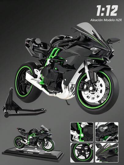 Nuotongqu 1:12/1:18 Kawasaki H2R Modelo de aleación de Motocicleta, Motocicleta de simulación, Regalo para niños