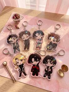 1Pc/7Pcs K-Pop Themed Acrylic Keychains, Featuring Chibi Member Stage And Casual Outfit Designs, Fashionable Bag Charms, Suitable For Back To School, Gift For K-Pop Fans, Exquisite Collectible, All-Season Use - Multicolor - View 3