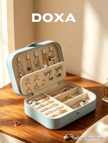 DOXA Light Blue Travel Jewelry Box, Portable Jewelry Storage Box, Multi-Compartment Ring, Earring, Necklace Organizer - Blue - View 3