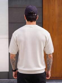 Lookun Men's Short Sleeve Knit Top, Round Neck, Solid Color, Minimalist Business Casual, Ribbed Hem, Daily Wear, Spring/Summer - White - View 4
