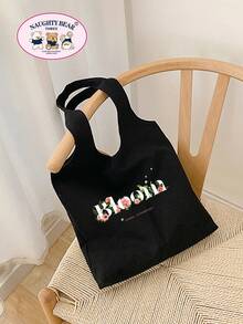 Bolsa de compras con estampado floral - Negro - Ver 5