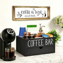 1pc Rustic Wooden Coffee Bar Storage Box, Countertop Coffee Bean Canister Organizer, Desktop Coffee Tea Condiment Storage Box, Rustic Style Coffee Accessories Storage Box, Bar Decor, Home Storage Organizer - Multicolor - View 1
