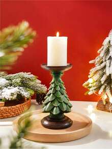 1pc Resin Christmas Tree Decor, Suitable For Office Desk Or Windowsill, Resin Home Decor Accessory, Christmas Tree Shaped Candle Holder, Small Round Candle Decoration, Suitable For Theme Parties, Restaurants And Christmas Celebrations - A - View 12