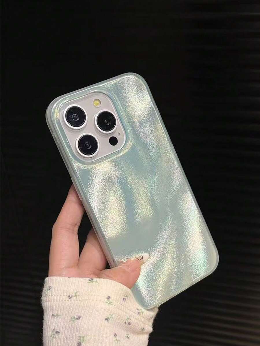 1pc Shiny Sequin Asymmetrical Water Ripple Pattern Glossy IMD Phone Case Compatible With IPhone 17 Pro Max 17 Pro 16 Pro Max 15 Pro Max 14 Pro Max 13 Pro Max 16 15 14 Plus 13 12 Pro 11 Cute Pink Glitter Soft Protective Cover Fashion Y2K Girls Gift - Mint Green - View 1