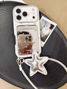 1pc Y2K Style Star Pattern Mirror Card Holder Phone Case, With Mirror Card Slot, Shockproof Protective Cover, Wrist Strap Phone Case Suitable For IPhone18ProMax/17/17Pro/17ProMax/16/16Pro/16Plus/16ProMax/15/15Pro/15ProMax/14/14Pro/14ProMax/13/13Pro/13ProMax/Apple18Pro - Multicolor - View 4
