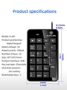 RAIKU Keyboard Input Eksternal Laptop/Mesin Kasir/Personal Laptop dengan Tombol Numerik Mini USB 23 Tombol - View 10