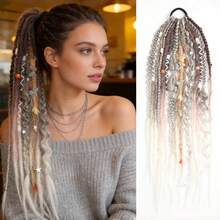 Braided Ponytail Hair Extension With Beads And Pendant, Viking Bohemian Style Braided Hair Extensions For Women, 24 Inches - Multicolor - View 19