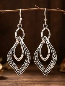 1 Pair Minimalist Vintage Bohemian Fashion Carved Hollow Alloy Earrings - Antique Silver - View 10