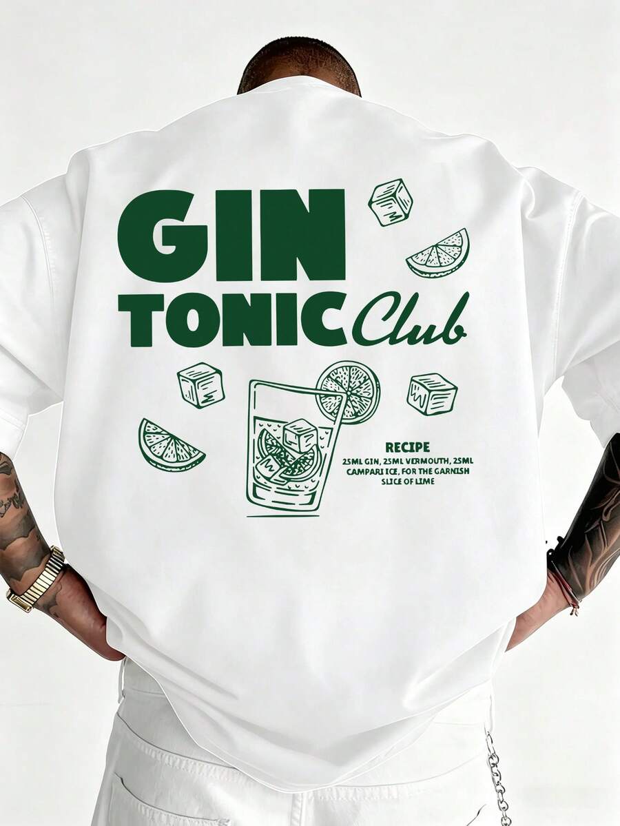 Men's Summer Fashion Versatile Ice Cube Lemon Print Crew Neck Short Sleeve T-Shirt - White - View 1