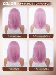 Anime Cosplay Bright Shoulder Length Pink Short Straight Bob Wig With Middle Part Wig Heat Resistant Synthetic Full Wig For Halloween Costume Theme Party Photography - Multicolor - View 7