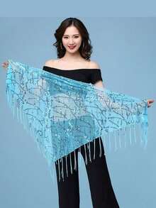 1pc Belly Dance Waist Chain, Practice Outfit Waist Scarf, Tassel Sequin Triangle Scarf, Versatile Waist Belt For Dance Beginners - Ten-line Towel - View 17