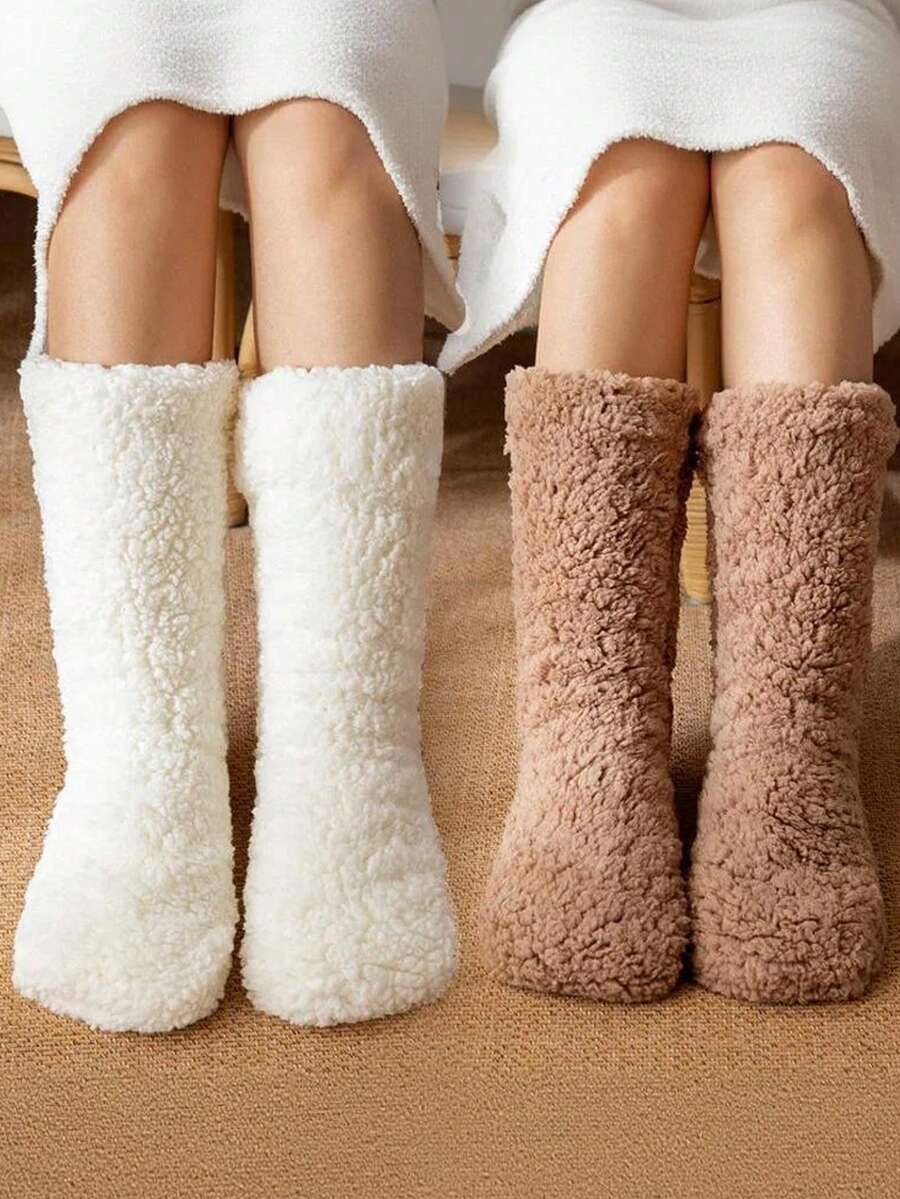 1 Pasang Kaos Kaki Wanita Polos Berbahan Lembut dan Empuk, Kaos Kaki Musim Dingin untuk Tidur di Rumah dan Santai - MultiWarna - View 1