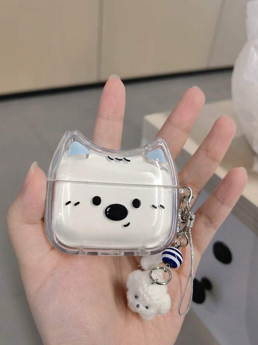 Casing Earphone Bentuk Telinga Kucing Lucu, Tahan Debu & Guncangan, dengan Liontin Anak Anjing, Anti Gores & Anti Guncangan, Kompatibel dengan 5 4/3/2/1/Pro/Pro2/Pro3 - Clear - View 1