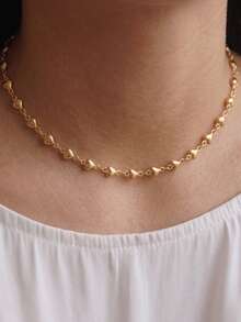 1pc Stainless Steel Chain Necklace, 18K Gold Plated Heart-Shaped Layered Chain Necklace, Minimalist Women's Choker, Daily Wear - Gold - View 1
