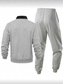 Men's Autumn/Winter Casual Jacket & Pants Outdoor Sports Minimalist Fashion Set - Grey - View 3