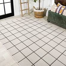 Modern Squares Area Rug 5X8, Indoor Outdoor Rug Ships Rolled, Durable Flat Weave, Lays Flat For Backyard, Patio, Porch, Easy-Cleaning, High Traffic, Pet-Friendly, Non-Shedding - Cream/Dark Gray - View 5