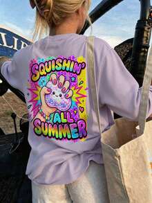 Áo thun tay dài cho bé gái tween, in hình Squishin All Summer Kawaii Squishy ở lưng, áo mặc thường ngày phong cách casual cho mùa thu đông - Màu tím hoa cà - Xem 7