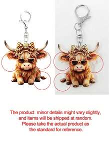 Highland Cow Acrylic Beaded Keychain With Tassel, Cute Short Keychain, Cartoon Punk Style, Animal Theme, Lobster Clasp, Decorative Backpack Accessory, Acrylic Pendant, Car Key Anti-Lost Chain, Ideal Gift For Friends And New Year Celebration, Highland Cow, Silicone Beads, Tassel, Backpack Accessory, Car Key, Anti-Lost Chain, Holiday Gift - Multicolor - View 10