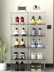2pcs Transparent Plastic Shoe Storage Box, Anti-Oxidation Home Basketball Shoe Display Box - View 2