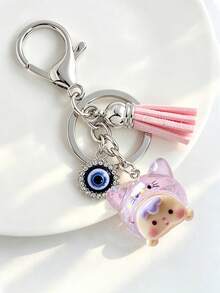1pc Evil Eye Tassel 3D Glitter Cat Head Phone Charm Resin Phone Pendant Keychain Bag Accessory - Keychain - View 12